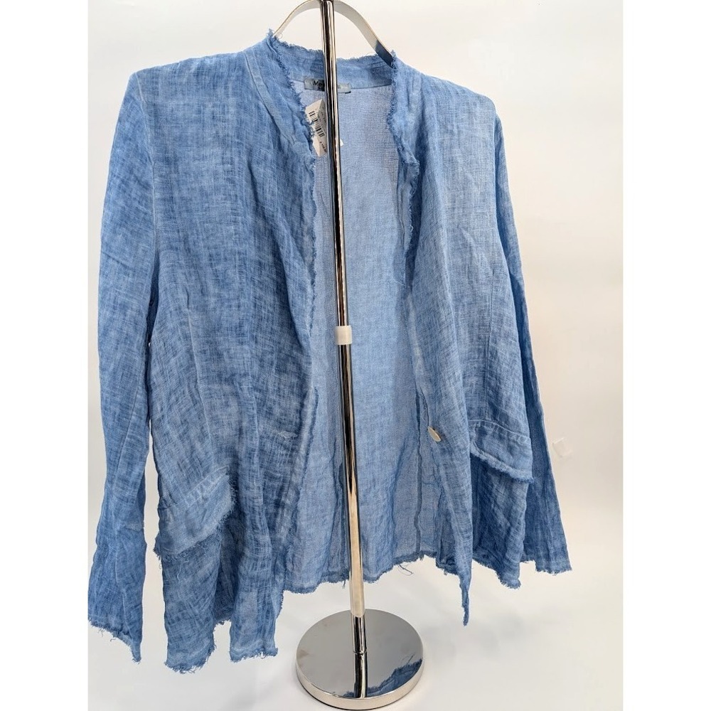 MEO MELI 100% Linen Jacket Blazer Womens S/M Blue Coastal Minimalist Lagenlook - Picture 8 of 16